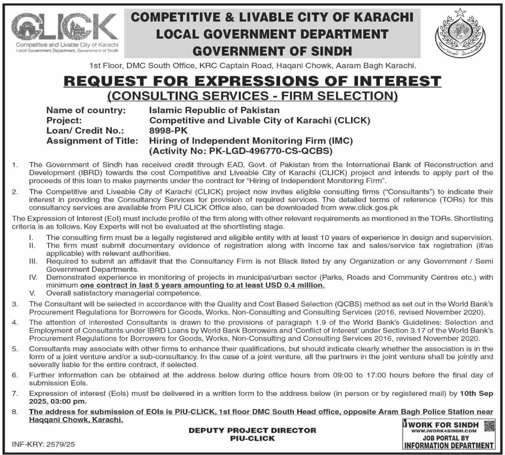 Local Government Department Sindh Tender Notice